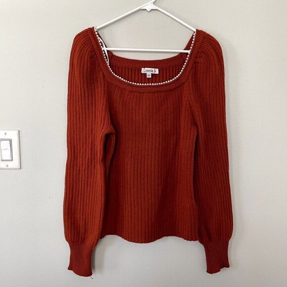Nanette Lepore Sweaters - Nanette Nanette Lepore orange coral square neckline sweater pearl women size L